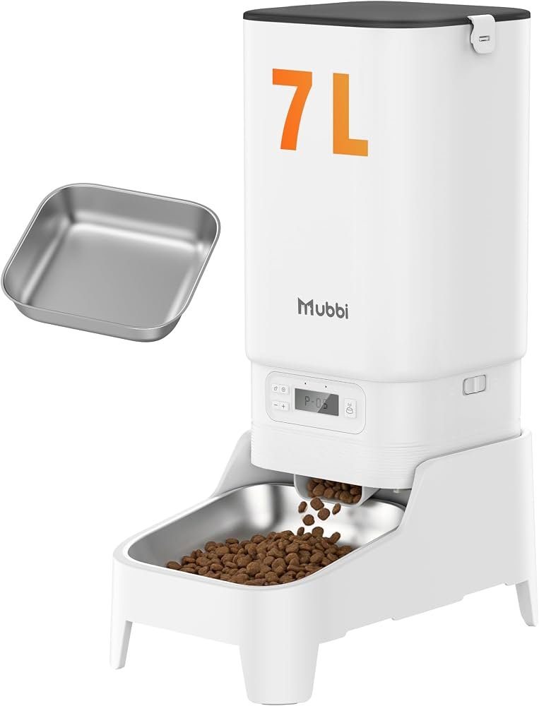 An automatic dog feeder and water bowl neatly arranged in a modern home.