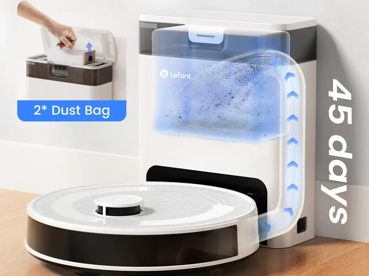 A robot vacuum using laser navigation to clean a carpet in a straight line.